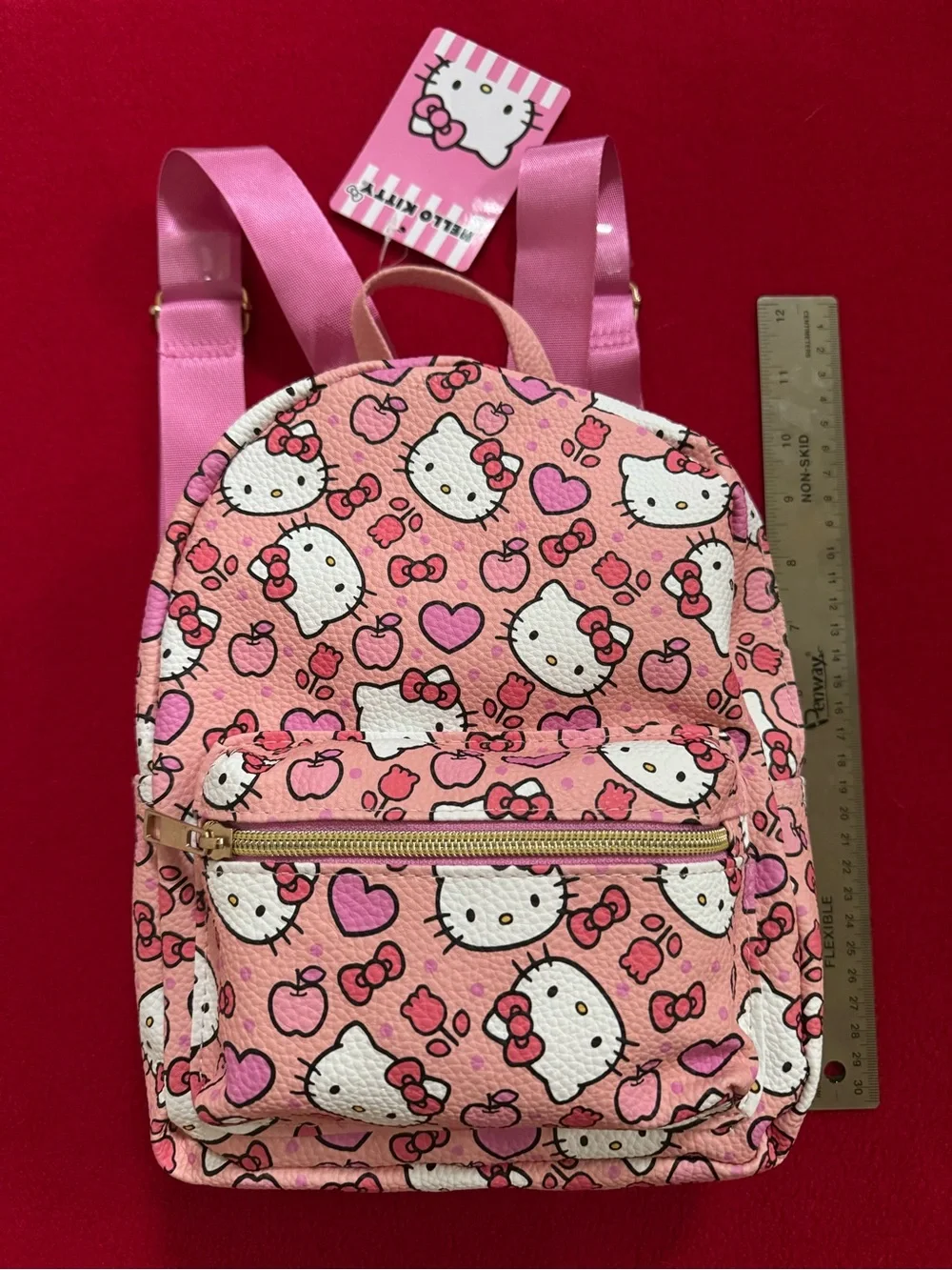NWT Hello Kitty Pink Patterned Mini Backpack with Hearts & Apples